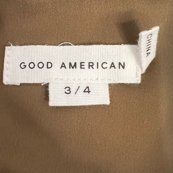 Good American Womens Size 3/4 Button Front Blouse Brown Long Sleeve Stretch NWT - Picture 4 of 11